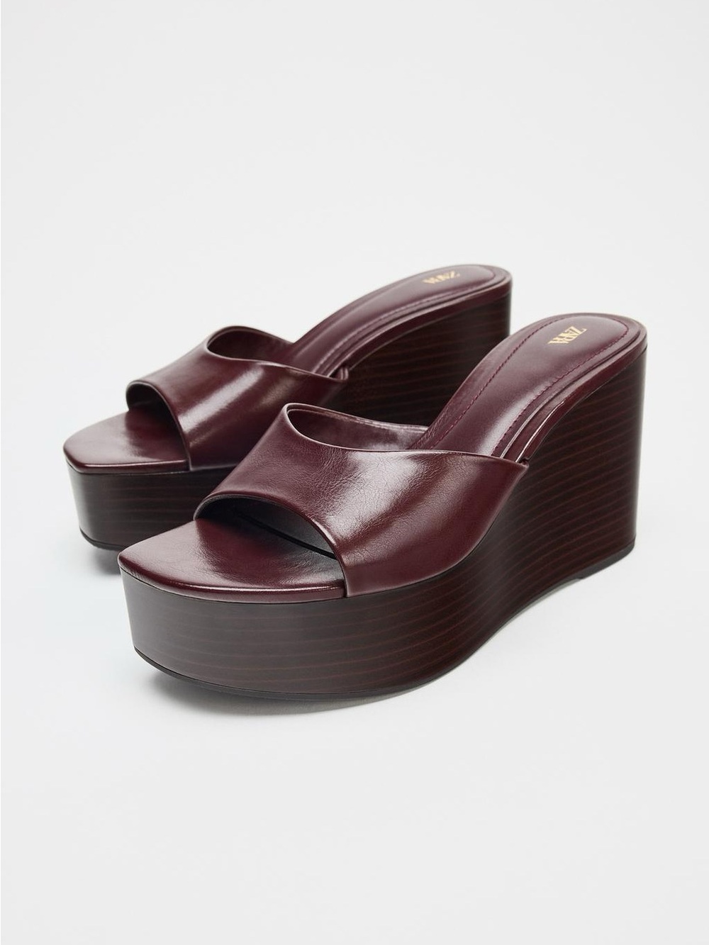 Zara Burgundy Platform Wedge Slide Sandals